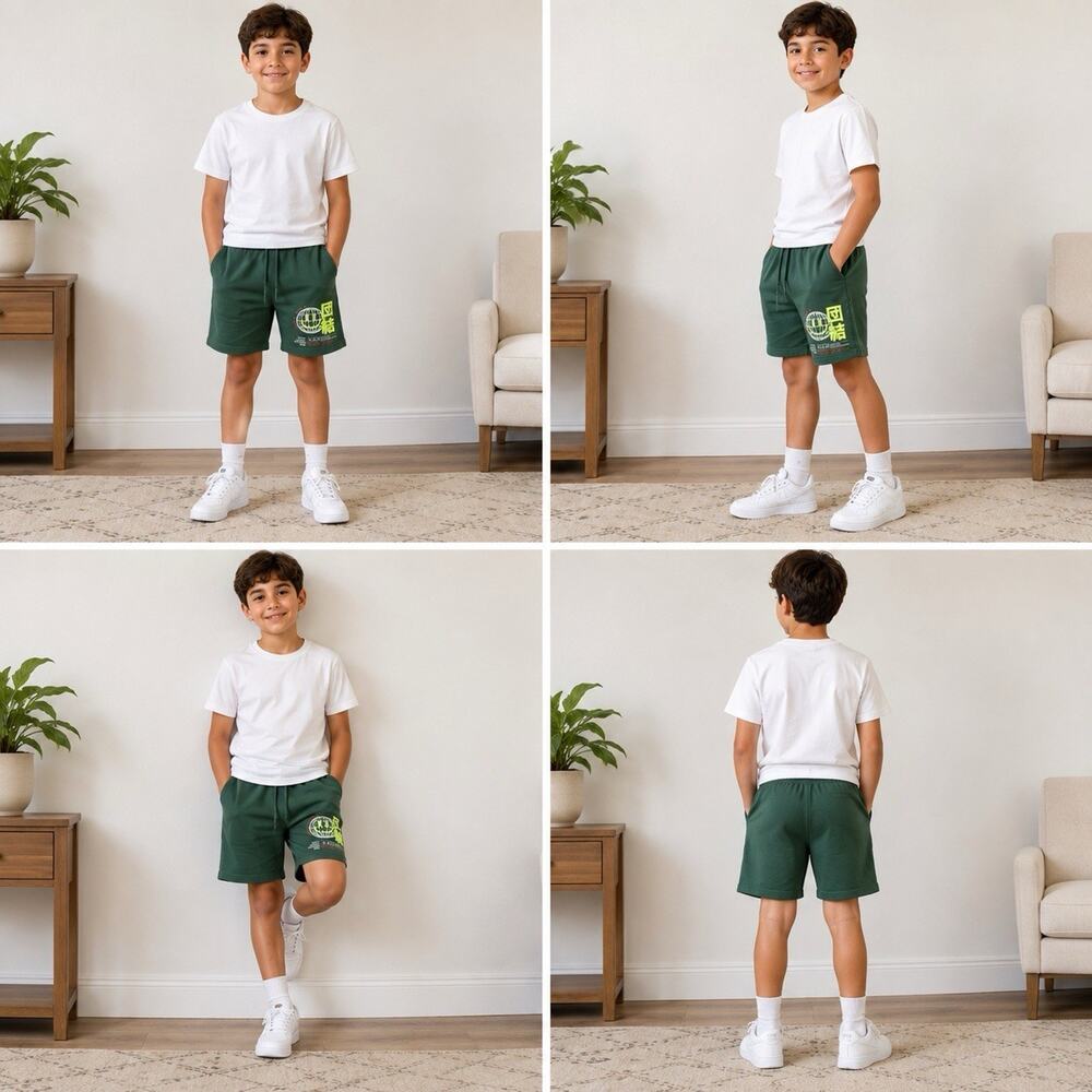 Brooklyn Cloth Boys XL Green Graphic Drawstring Sweat Shorts Youth